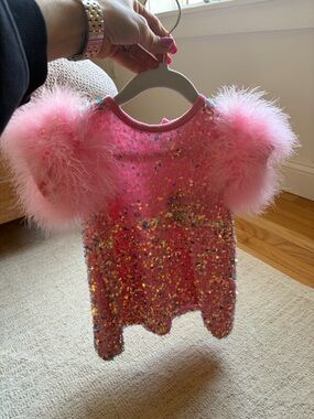 Lola and the boys sequined pink feather dress